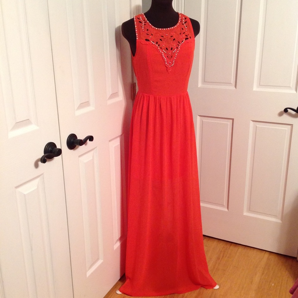 Pearl and Rhinestone accented Maxi Dress